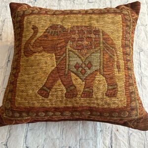 ELEPHANT TAPESTRY EMBROIDERED ACCENT THROW PILLOW SQUARE SHAPE WARM COLORS